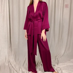 Pyjama kimono ample en bordeaux, confort et élégance