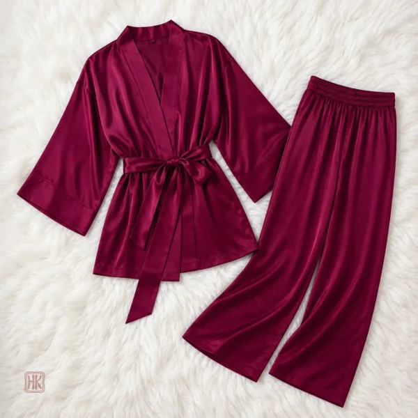 Vêtement de nuit féminin en bordeaux, style kimono ample