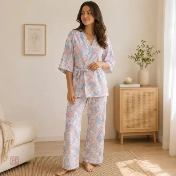 Kimono floral bleu pour un look élégant et confortable