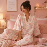 Pyjama Kimono à motifs floraux, style féminin