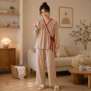 Ensemble Pyjama Kimono Fleuri Femme