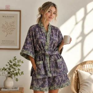 Ensemble Pyjama Short à Motifs Floraux pour Femme