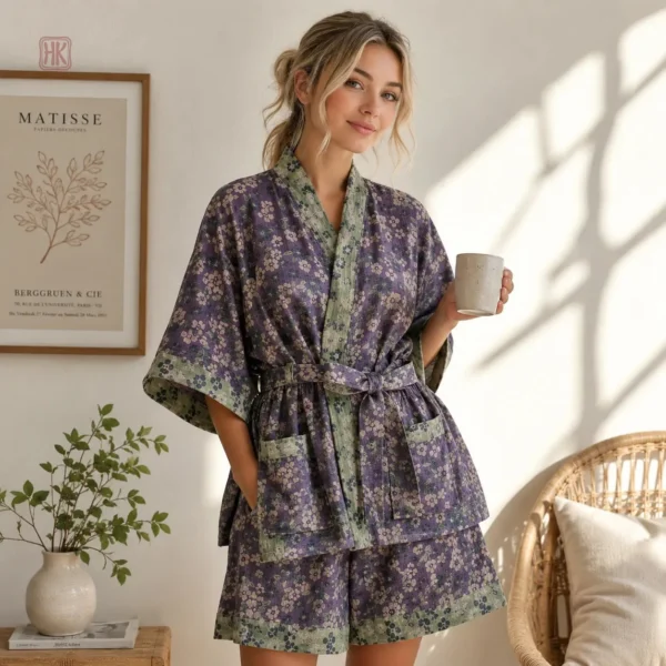 ensemble-pyjama-short-a-motifs-floraux-1 Ensemble Pyjama Short à Motifs Floraux pour Femme
