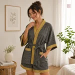 Ensemble Pyjama Short Coton Gris Épuré Femme