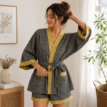Pyjama Femme Kimono en Coton Gris