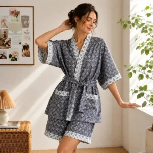 Pyjama court design avec kimono pour femme