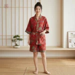 Ensemble pyjama short en coton rouge pour femme