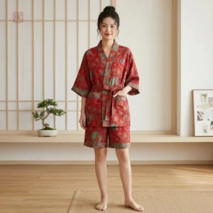 Ensemble pyjama short en coton rouge pour femme