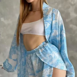 Pyjama kimono femme avec motif bleu