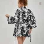 Vêtement de nuit léger, ensemble short et kimono féminin