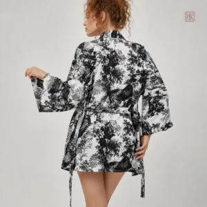 Vêtement de nuit léger, ensemble short et kimono féminin