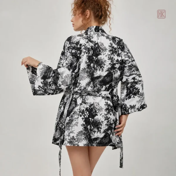Vêtement de nuit léger, ensemble short et kimono féminin