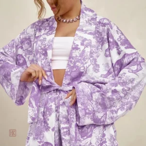 Pyjama Kimono Femme violet ample avec short