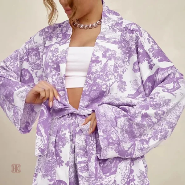 Pyjama Kimono Femme violet ample avec short
