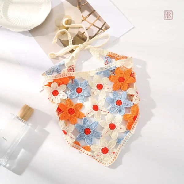 Bandeau et foulard femme, design floral en tricot