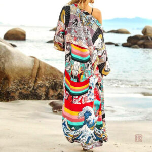 Kimono féminin long avec motifs modernes et fluidité