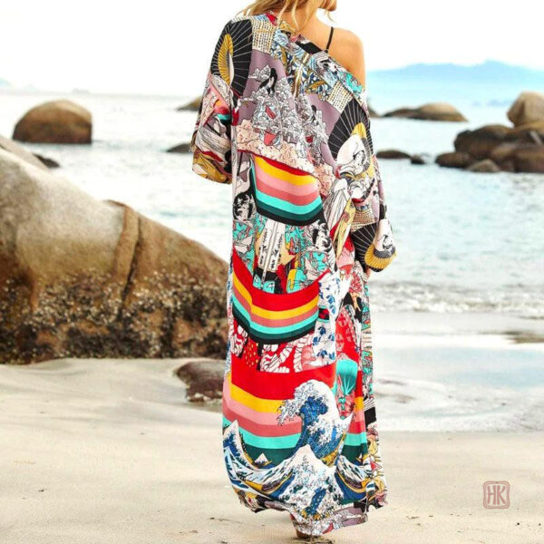 Kimono féminin long avec motifs modernes et fluidité