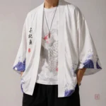 Haori homme imprimé motif mer agité, veste kimono élégante