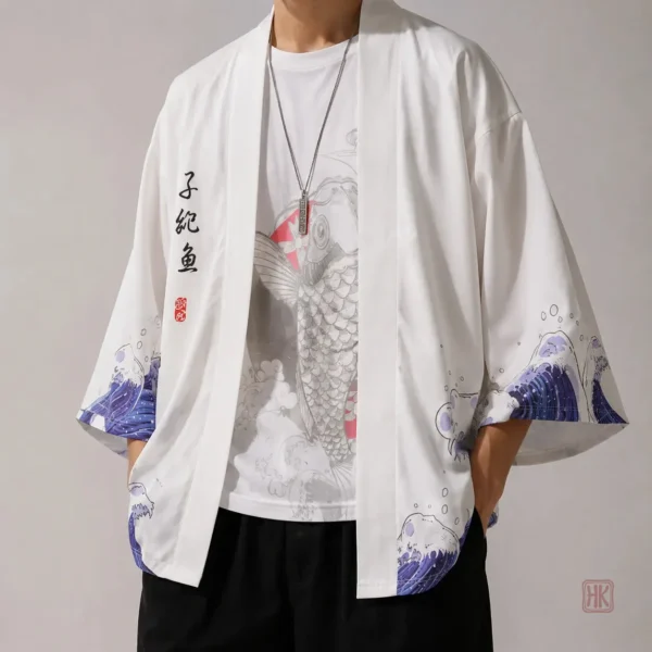 haori-imprime-mer-agite-1 Haori homme imprimé motif mer agité, veste kimono élégante
