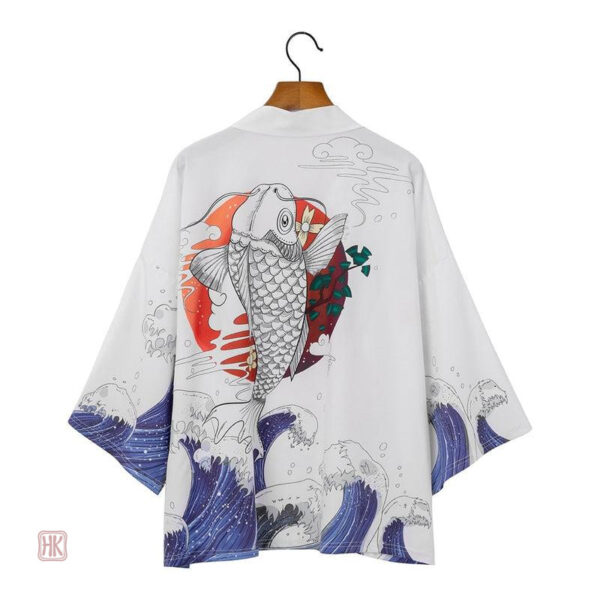 Kimono haori pour homme, design mer agité, style moderne