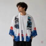Haori japonais avec motif de grue pour homme