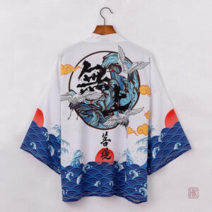 Veste kimono homme style japonais avec grue décorative
