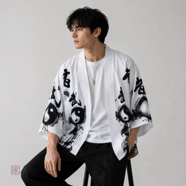 haori-japonais-ying-yang-1 Haori Japonais Ying Yang pour homme, style kimono