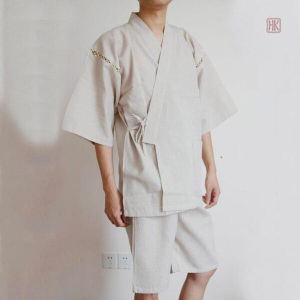 Jinbei blanc pour homme, pyjama kimono élégant