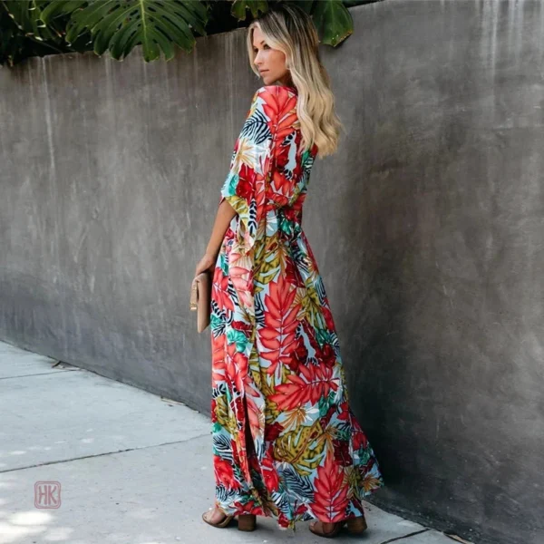 Kimono long à motif floral, style bohème