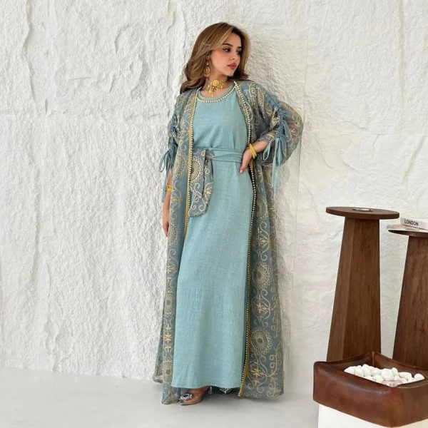 kimono-abaya-2-pieces-bleu-ceremonial-1 Kimono Abaya 2 pièces Bleu Cérémonial