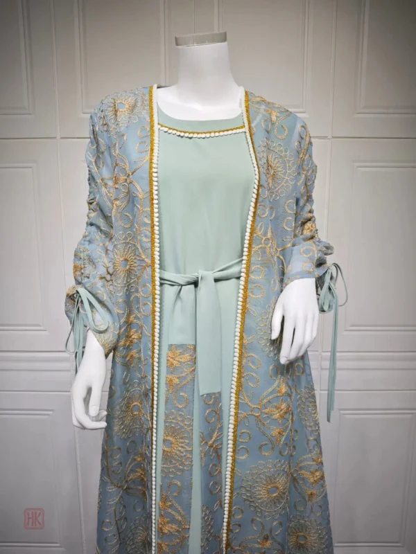 Abaya 2 pièces, couleur bleu pour cérémonies