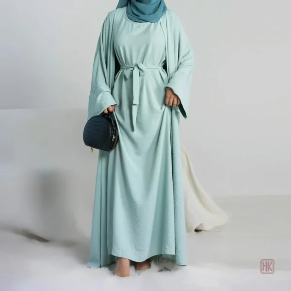 kimono-abaya-2-pieces-bleu-vert-1 Kimono Abaya 2 Pièces Bleu Vert élégant