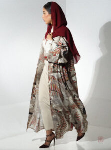 Abaya Kimono avec motifs boho colorés et modernes