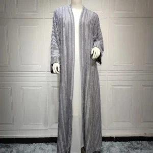 Abaya kimono avec motifs rayés gris, style chic et décontracté
