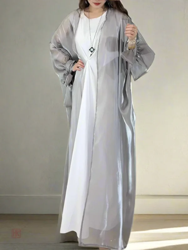 kimono-abaya-argente-1 Kimono Abaya Argenté élégant pour un look raffiné