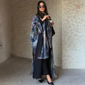 Kimono Abaya violet élégant en tissu léger