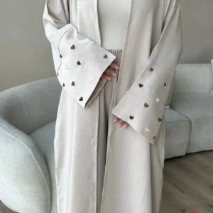 Abaya en lin beige, style kimono élégant