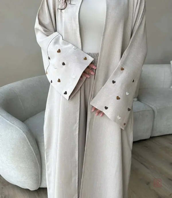 Abaya en lin beige, style kimono élégant