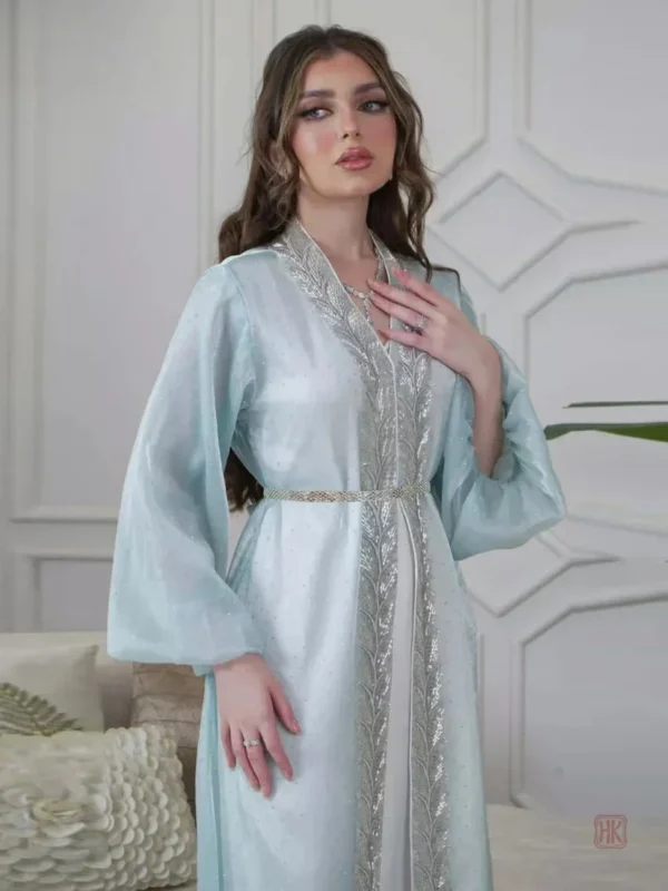 Kimono à Manches Bouffantes, couleur bleu