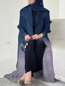 Abaya kimono bleu dégradé, style moderne et chic