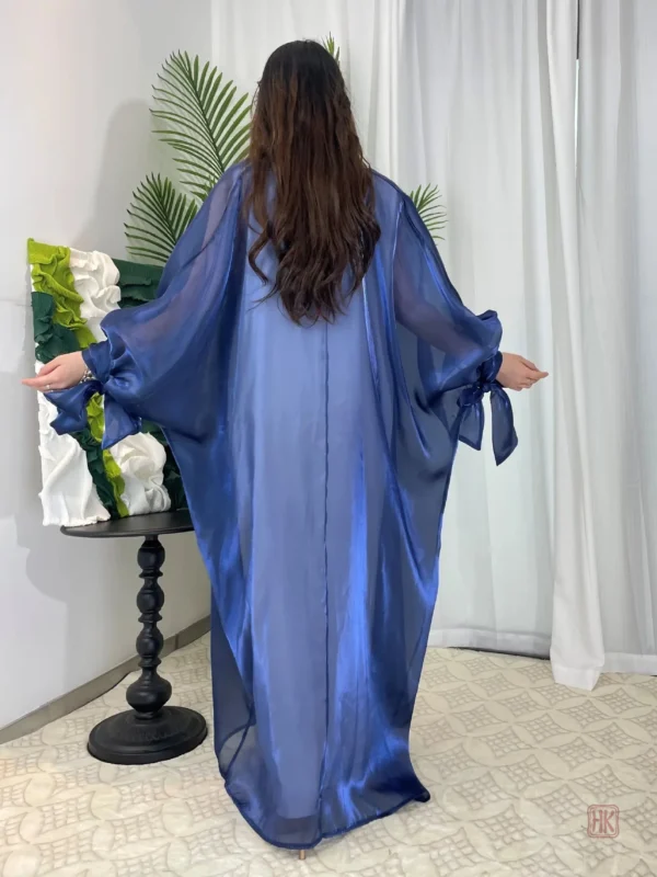Abaya chic en tissu transparent et bleu