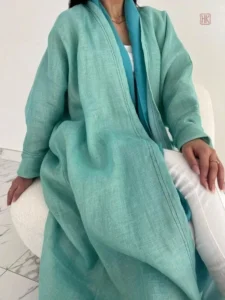 Abaya kimono bleu vert pour un style décontracté moderne