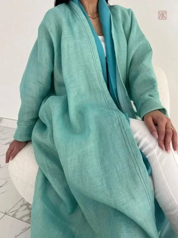 Abaya kimono bleu vert pour un style décontracté moderne
