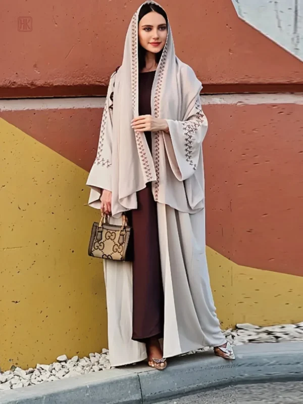 kimono-abaya-brode-beige-1 Kimono Abaya Beige Brodé élégant et raffiné