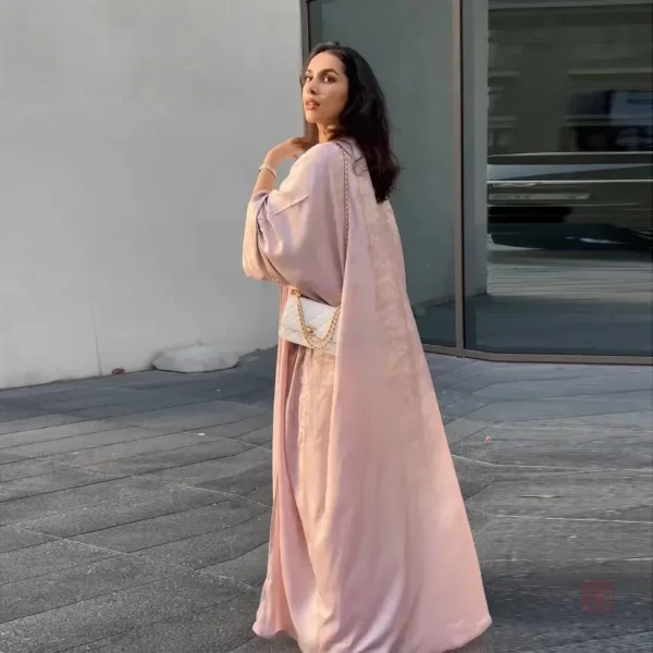 kimono-abaya-de-soiree-rose-1 Kimono de soirée rose élégant pour abaya