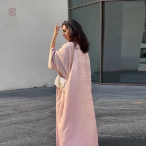 Abaya kimono rose chic avec manches fluides