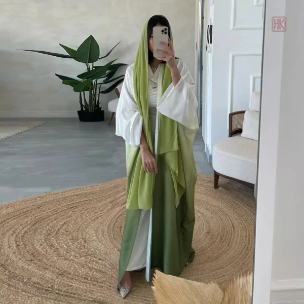kimono-abaya-degrade-vert-1 Kimono dégradé vert élégant pour abaya