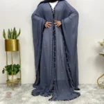 Kimono Abaya Mousseline Bleu à Perles