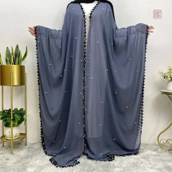 Abaya Kimono en Mousseline légère avec perles décoratives