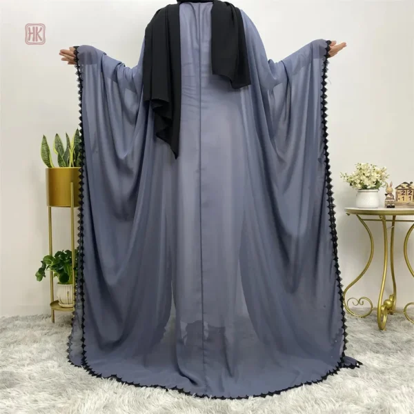 Abaya élégante en mousseline, couleur bleu avec perles